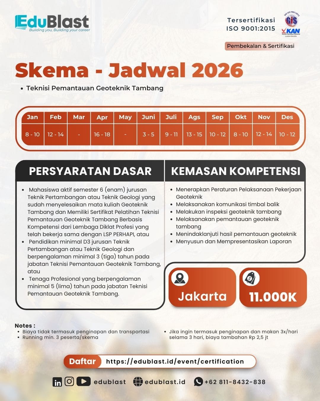Pembekalan dan Sertifikasi Teknisi Pemantauan Geoteknik Tambang